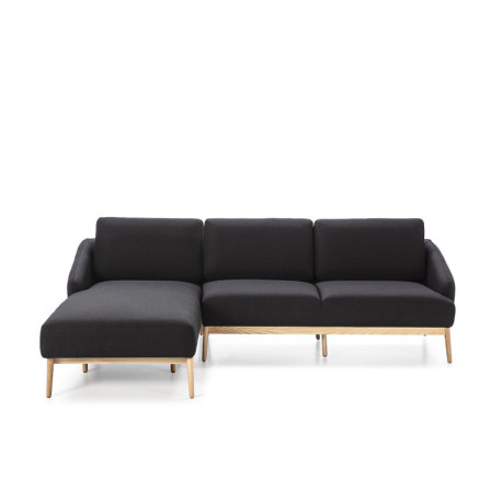 SOFA CHAISE LONGUE 285x90/150x80 MADERA NATURAL/TELA L802-13 BLACK