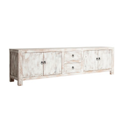VICAL HOME / MUEBLE TV 4 PUERTAS 2 CAJONES BLANCO ROTO DECAPADO MADERA DE PINO