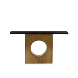 CONSOLA 135x35,5x75,5 MADERA NEGRO/REVESTIMIENTO LATON