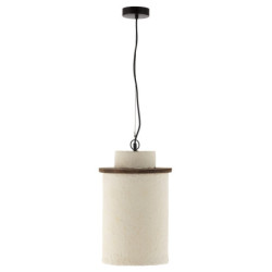 LAMPARA DE TECHO 28x28x43/120 PAPEL MACHE BEIGE ENVEJECIDO/MADERA MARRON/METAL NEGRO
