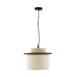 LAMPARA DE TECHO 38x38x30/120 PAPEL MACHE BEIGE ENVEJECIDO/MADERA MARRON/METAL NEGRO