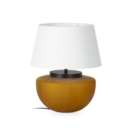 LAMPARA SOBREMESA 38x38x25 CRISTAL TALLADO A MANO ACABADO PIEDRA COLOR AMBAR/METAL NEGRO- SIN PANTALLA