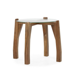 MESA AUXILIAR 63x63x50 MADERA DE TECA/CRISTAL