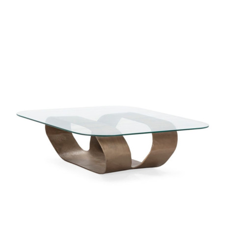 MESA DE CENTRO 115x115x35 METAL LATON ANTIQUE/CRISTAL