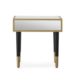 MESITA DE NOCHE 55x55x55 MADERA/METAL DORADO/ESPEJO