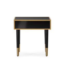 MESITA DE NOCHE 55x55x55 MADERA/METAL DORADO/ESPEJO NEGRO