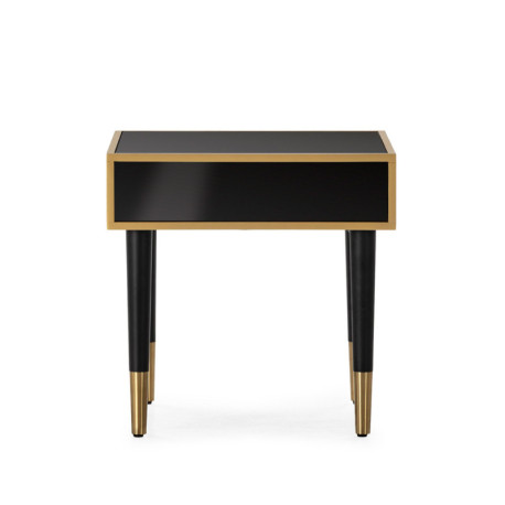 MESITA DE NOCHE 55x55x55 MADERA/METAL DORADO/ESPEJO NEGRO
