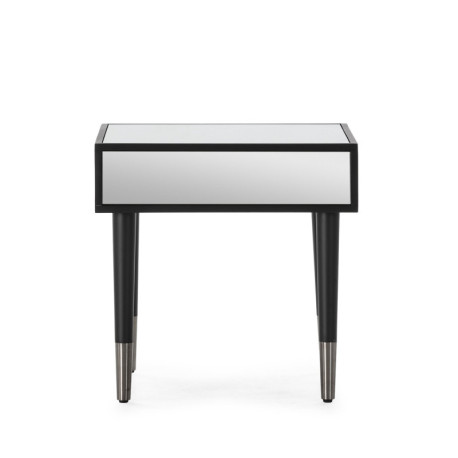 MESITA DE NOCHE 55x55x55 MADERA/METAL NEGRO/ESPEJO
