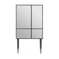 MUEBLE BAR 90x45x165 MADERA/METAL NEGRO/ESPEJO