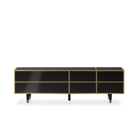 MUEBLE TV 180x45x55 MADERA/METAL DORADO/ESPEJO NEGRO