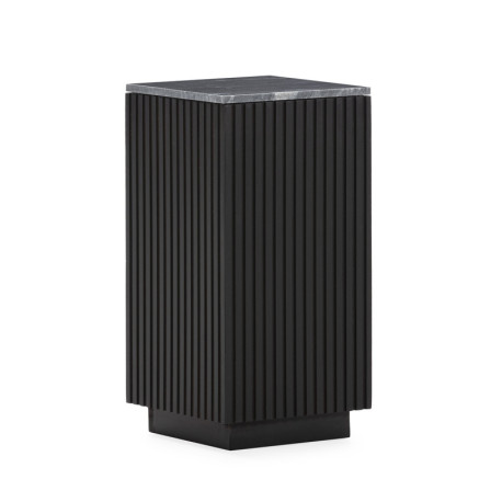 PLINTO 30x30x60 MADERA MARRON OSCURO/MARMOL NEGRO