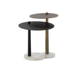 SET/2 MESA AUXILIAR 46x46x59/38x38x49 METAL BRONCE/LATON ANTIGUO/MARMOL BLANCO