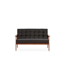 SOFA 138x75x85 MADERA NATURAL/P.PIEL NEGRO