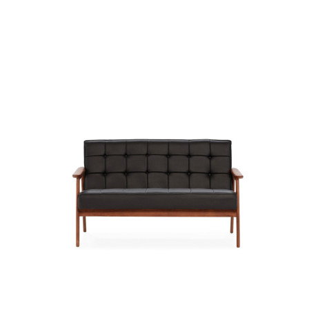 SOFA 138x75x85 MADERA NATURAL/P.PIEL NEGRO