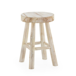 TABURETE 30x30x45 MADERA DE TECA BLANCO LAVADO