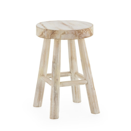 TABURETE 30x30x45 MADERA DE TECA BLANCO LAVADO
